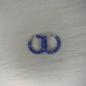 Deep blue glitter hoop earrings